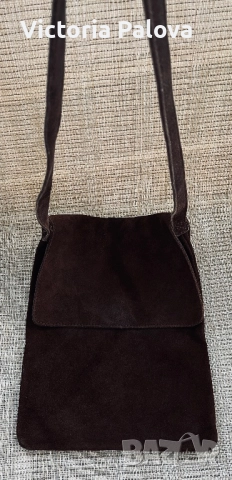 Кафява чанта естествен велур, снимка 6 - Чанти - 51737281