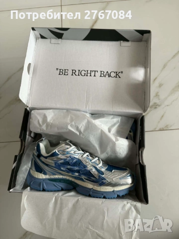 ЛУКСОЗНИ Off-White "Be Right Back" Silver/Blue – НОВИ с кутия!, снимка 5 - Маратонки - 54196985