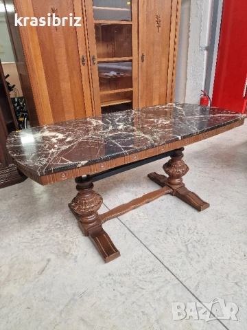 Масивна Маса с Дърворезба и Мрамор с Повдигащ механизъм-внос от Германия!, снимка 5 - Маси - 52480196