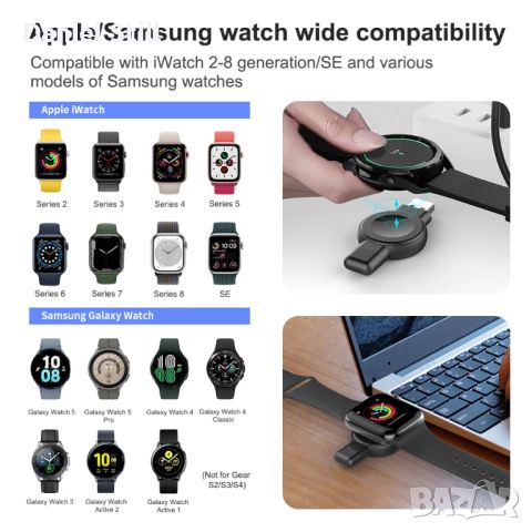 2 в 1 Безжично зарядно устройство за часовник Samsung Watch Galaxy 6/5/4 Active Apple IWatch, снимка 3 - Смарт часовници - 45840397