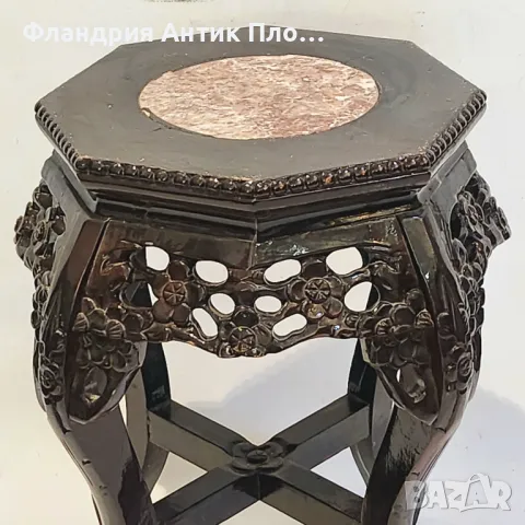 Поставка за цветя с мраморен плот и дърворезба/ниска, снимка 2 - Маси - 49621482