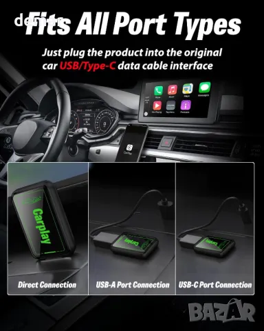 Безжичен Carplay адаптер, Съвместим с 99% от автомобили от 2016 г. и по-нови, снимка 6 - Аксесоари и консумативи - 50266934