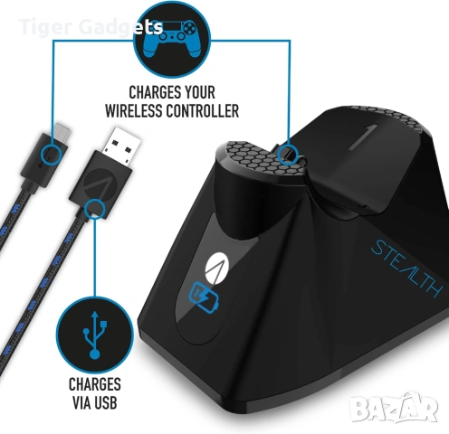 STEALTH SP-C60 Charging Station – зарядна станция и стойка за слушалки за PS4, снимка 4 - Аксесоари - 53976385