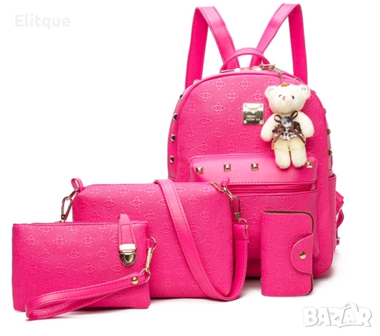 Комплект раница и 3 чантички / Цвят: Черен, снимка 4 - Чанти - 52895133