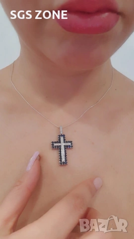 Сребърен кръст с рубин, изумруд или сапфир, снимка 9 - Колиета, медальони, синджири - 53029684