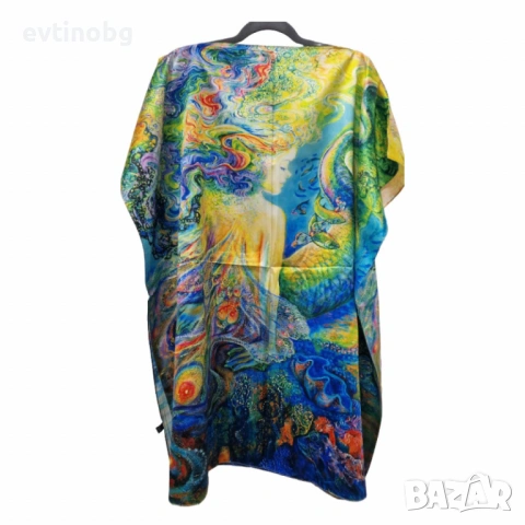Лятна плажна туника от коприна, с артистични и морски десени, снимка 6 - Туники - 54133531