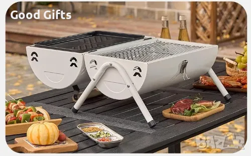 Преносимо двустранно барбекю с дървена дръжка – Компактна скара за месо, риба и зеленчуци, снимка 15 - Други стоки за дома - 50401573