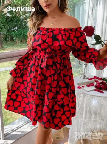 Дизайнерска Черна Рокля на Червени Ярки Сърчица Фламенко , снимка 4 - Рокли - 50125380