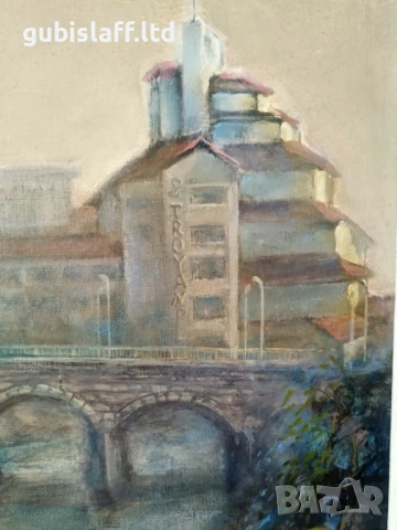 Картина, пейзаж от гр. Троян, худ. Васил Бенчев (1945-2014), снимка 3 - Картини - 50840074