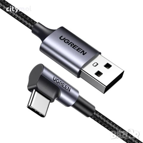 UGREEN USB C към Type c 90 градуса 3.0A, 2 метра кабел за бързо зареждане, снимка 1 - USB кабели - 46288812