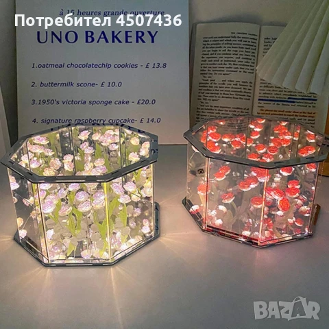 Ръчно изработена 3-Д LED нощна лампа с Рози, Направи си сам домашен декор, снимка 7 - Настолни лампи - 50813476