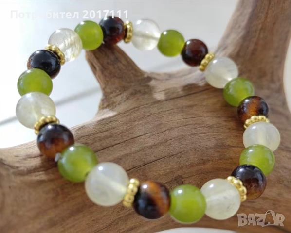 Еластична дамска гривна от естествени камъни за късмет, баланс и защита