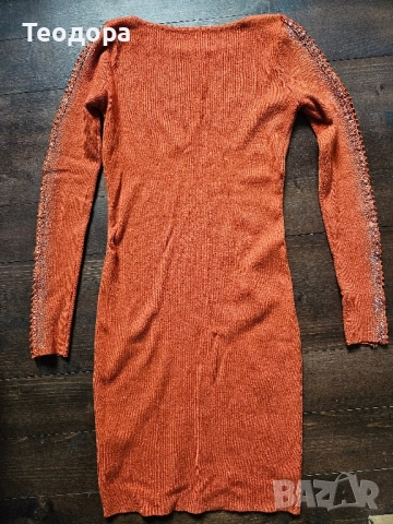 Рокля с дълъг ръкав оранжева S/M, снимка 4 - Рокли - 52822511