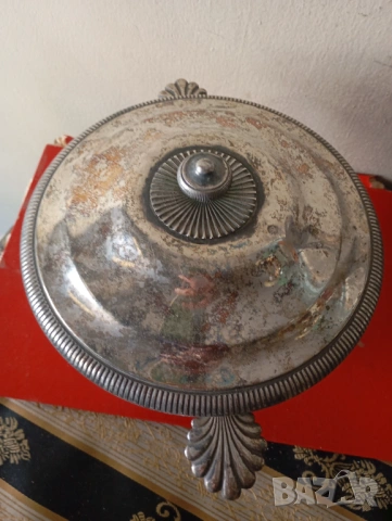 Посребрена купа,фруктиера с капак в стил арт деко, снимка 6 - Други ценни предмети - 53900916