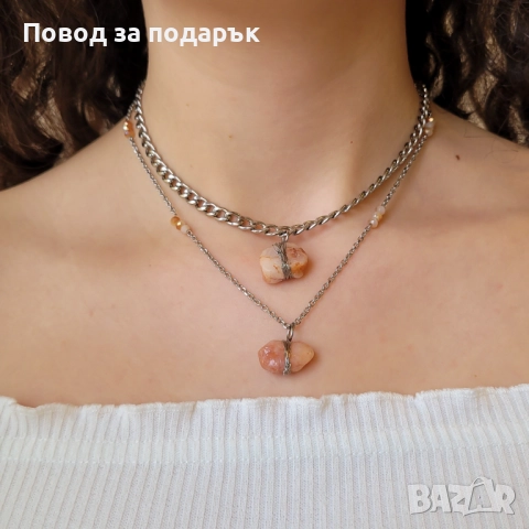 Нежен сет от неръждаема стомана и естествен кварц , снимка 5 - Бижутерийни комплекти - 52660724