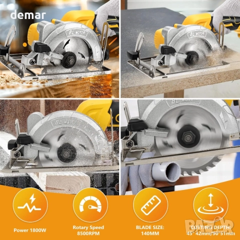 12,5 см Акумулаторен циркуляр, съвместим с батерия Dewalt 20V, 3 диска, 9500 об/мин - без батерия, снимка 9 - Други инструменти - 51734176