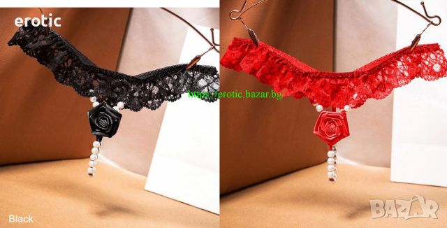 Стимулиращи еротични прашки с роза и перлени топчета - Код:1500, снимка 1 - Бельо - 45551571