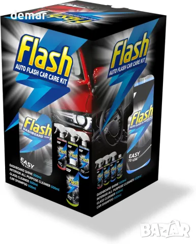 Flash Car Care Автомобилен комплект за грижа за автомобили 4x500 мл за външно и вътрешно почистване, снимка 1 - Аксесоари и консумативи - 48990876