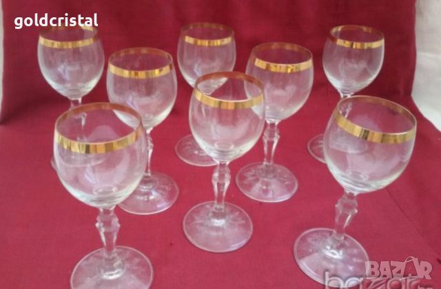 кристални чаши с широк златен кант , снимка 2 - Антикварни и старинни предмети - 19031344