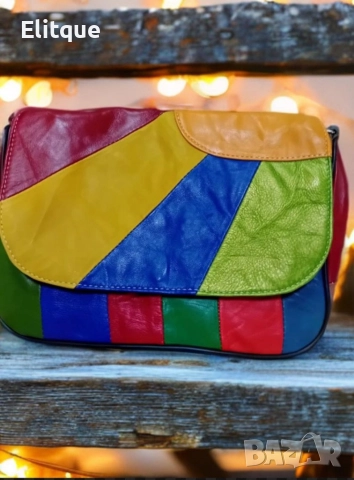 Многоцветна дамска кожена чанта за през рамо, снимка 6 - Чанти - 52864271