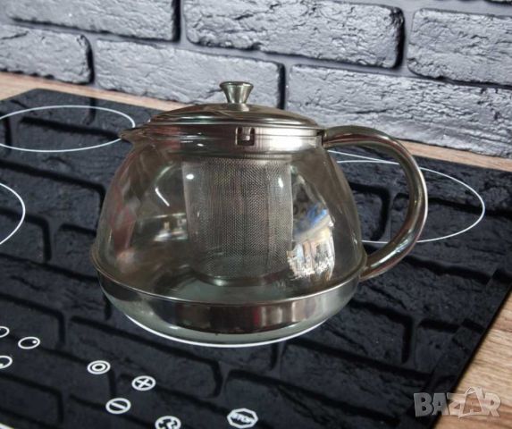 Стъклена кана за чай от неръждаема стомана с цедка за листа, снимка 7 - Аксесоари за кухня - 46396473