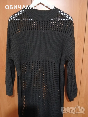 НОВ ЧЕРЕН,ДЪЛЪГ,МРЕЖЕСТ ПУЛОВЕР-РОКЛЯ С ДЪЛГИ СТАНИЧНИ  ЦЕПКИ 