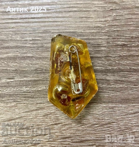 Уникална кехлибарена брошка с естествени включвания, снимка 2 - Антикварни и старинни предмети - 51457435
