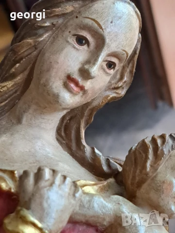 Стара статуя дърворезба Мадоната с Младенеца , снимка 15 - Антикварни и старинни предмети - 51082702