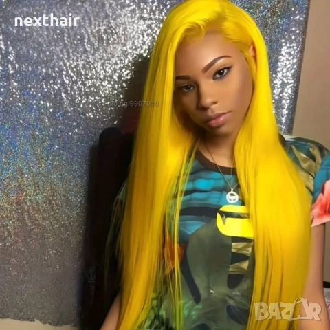 Дълга права жълта перука с дантела 13x4 – ефектен и модерен стил