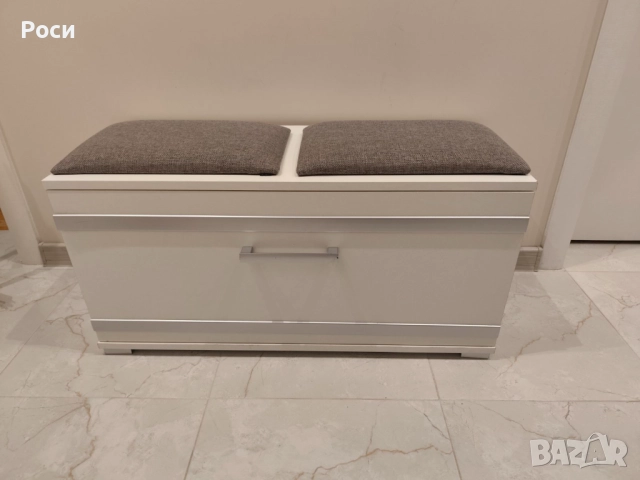 Шкаф за обувки с тапицирана пейка, бял, 85x45x35см