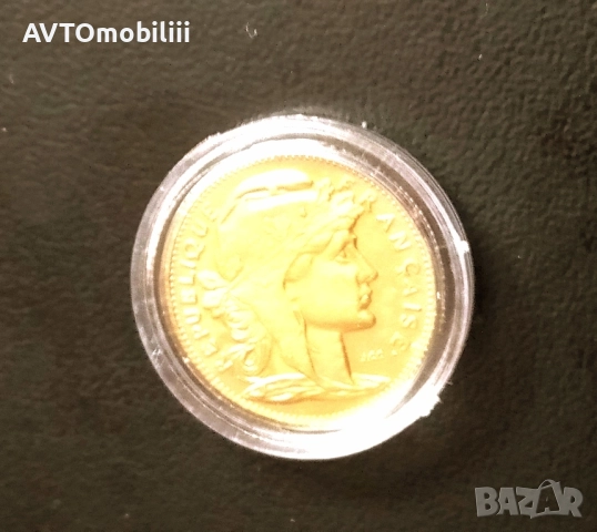 Позлатена монета 10 Франка 1899 г с петел, снимка 4 - Нумизматика и бонистика - 52304706