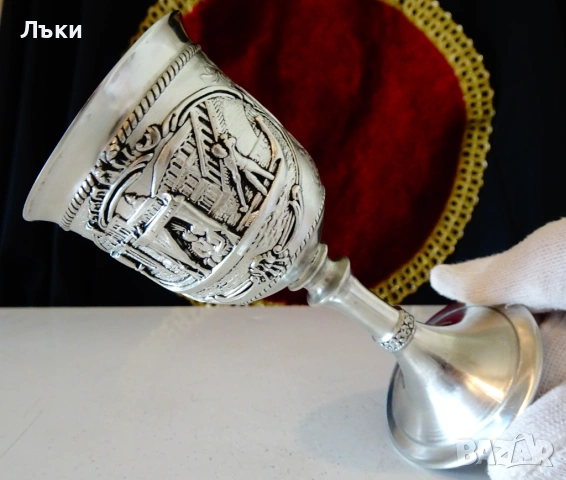 Уникален калаен бокал,влюбени,гондола,калаена сватба. , снимка 6 - Антикварни и старинни предмети - 53966129