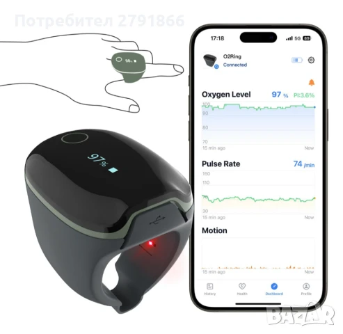 O2ring Bluetooth оксиметър наблюдение на сърдечната честота,кислородна сатурация 