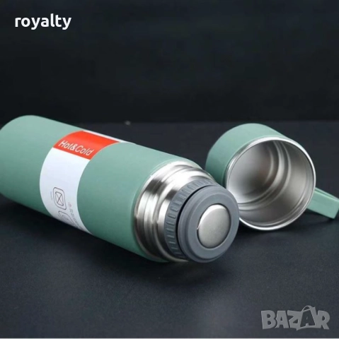 Подаръчен комплект термос с 3 чаши, зелен, розов, сив, снимка 2 - Други стоки за дома - 52651251