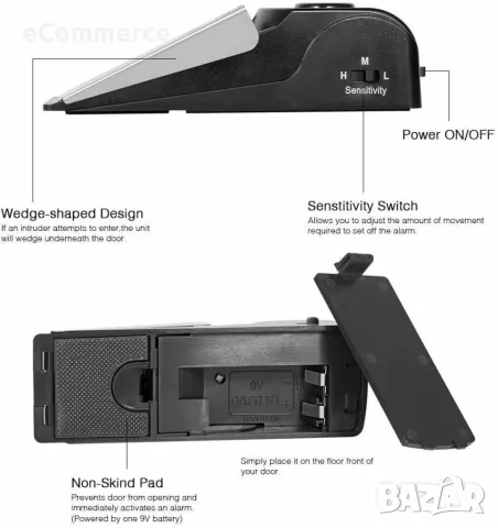 Стопер за врата с вградена аларма Door stop alarm, модел DS080W  TV984, снимка 6 - Входни врати - 47886289