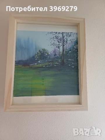 Лечебна ръчно рисувана картина с маслени пастели в дървена рамка- 27/22 см., снимка 1