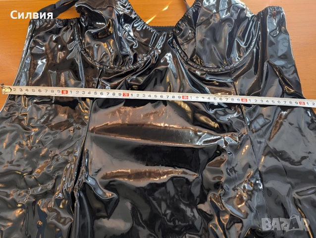 Нова черна лачена латексова дълга рокля от PVC лак, номер 44, размер L, снимка 3 - Рокли - 52414171