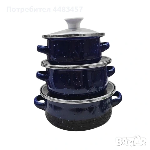 Комплект от 3 тенджери тъмносиньо - 16см, 18см, 20см 