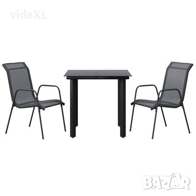vidaXL Градински трапезен комплект 3 части черен стомана и текстилен（SKU:3200690