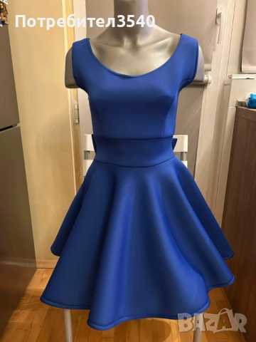 Дамска синя рокля с панделка на гърба, снимка 2 - Рокли - 44241852