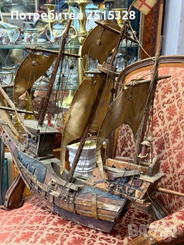 голям стар макет на кораб, снимка 2 - Антикварни и старинни предмети - 54026144