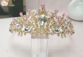 Златиста корона с розови камъни на листа дамска детска корона тиара диадема метална, снимка 1