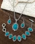 Комплект от 3 части в ретро стил колие, гривна и обеци с мотив тюркоаз , снимка 2
