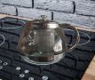 Стъклена кана за чай от неръждаема стомана с цедка за листа