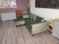 Зелен ъглов диван от плат с лежанка, снимка 11