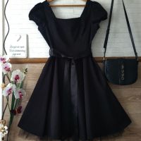 Черна официална разкроена рокля с тюл, снимка 2 - Рокли - 45842544