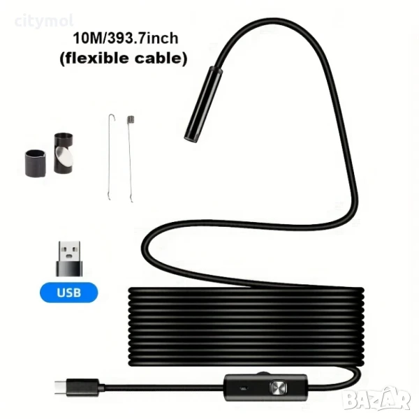 2 в 1 ендоскоп, 10 метра -  USB и Type C,  Android, PC, 6 LED светлини, снимка 1