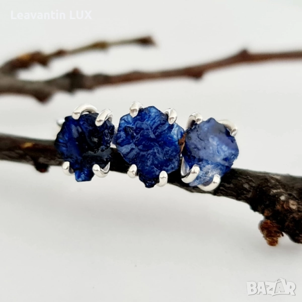 Сребърен пръстен с необработени Сапфири , снимка 1