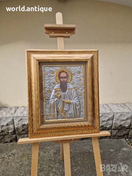 Прекрасна голяма антикварна сребърна икона със сертификат и маркировка , снимка 1