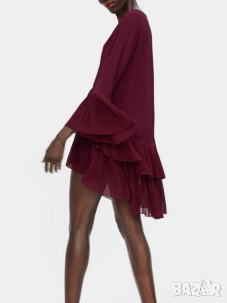 Бордо плисирана туника ZARA размер S, снимка 1